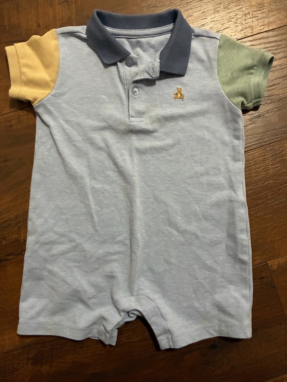 GAP Light Blue Polo Romper with Colorblock Sleeves
